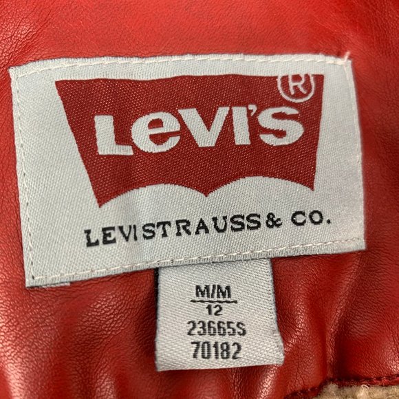 Levis Faux Red Leather Fleece Lined Truckers Jacket Medium - Picture 10 of 13